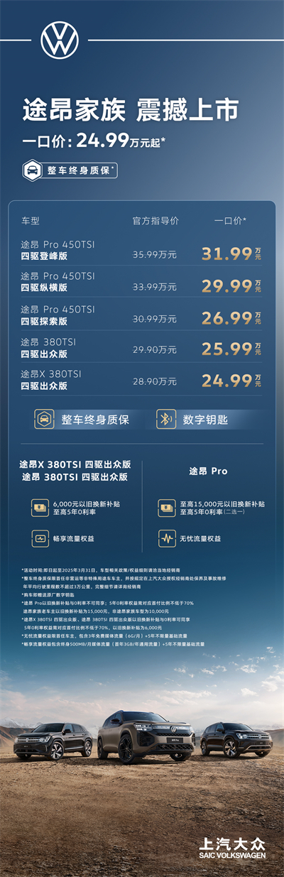 途昂 Pro 一口价26.99万元起！搭载第五代EA888发动机，开启全境旅程